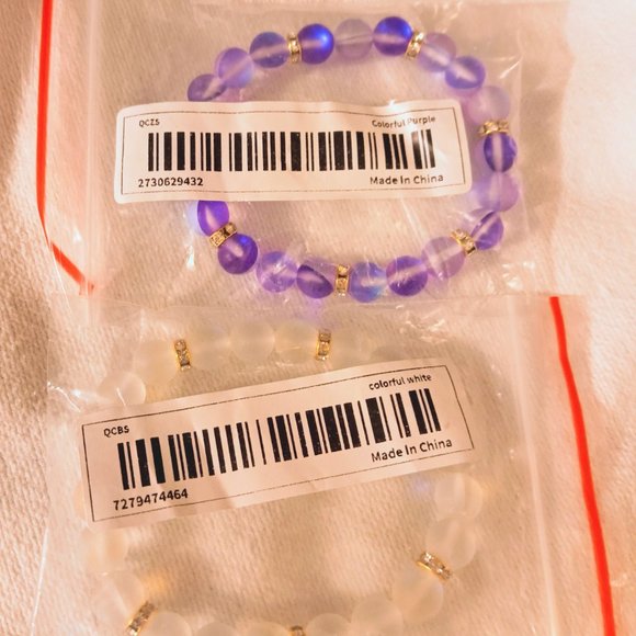 2 natural Moon stone beaded bracelet set beautiful - Picture 3 of 4